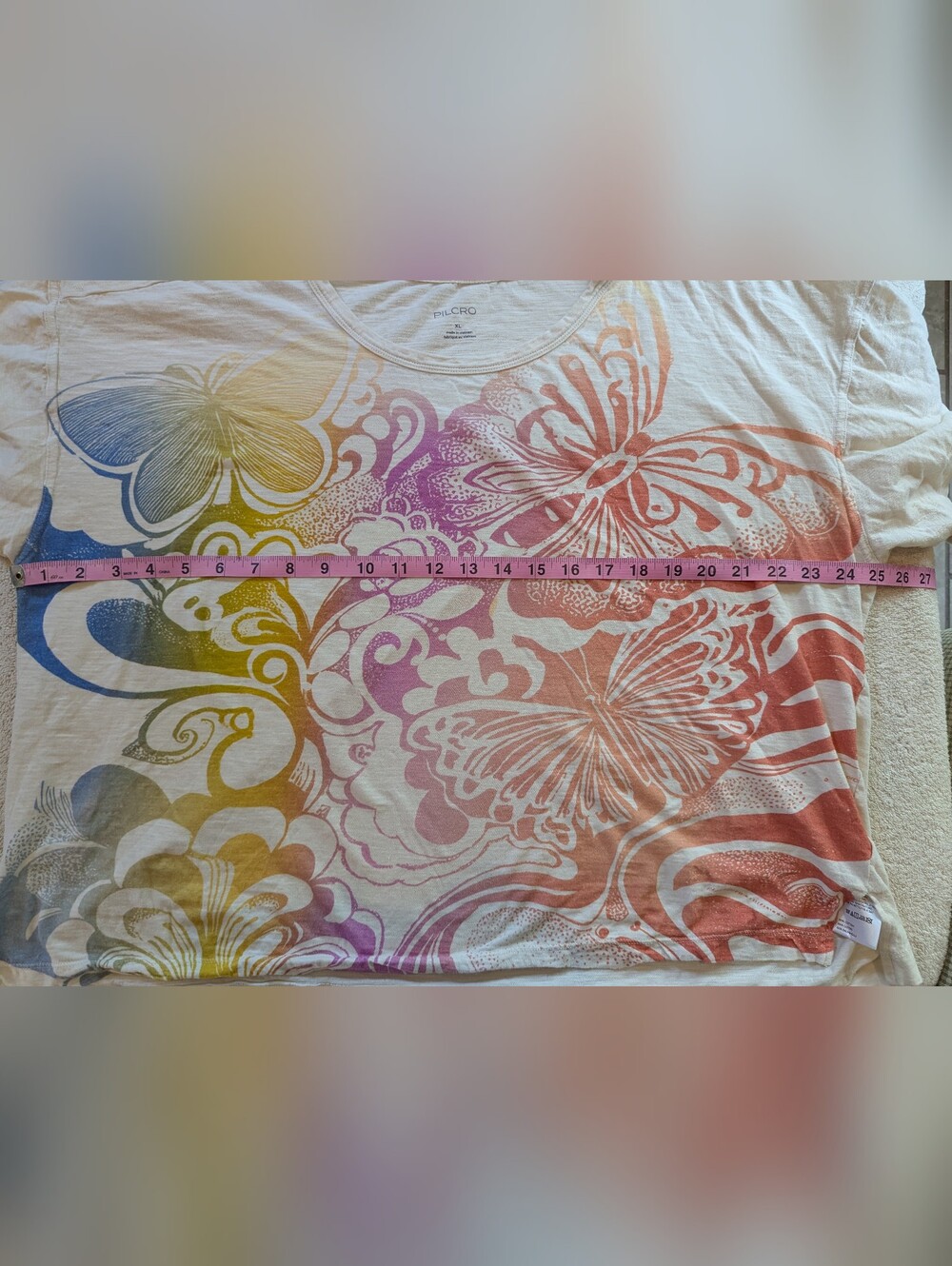 $22 Anthropologie Pilcro Women's XL Butterfly Graphic Cotton Notched Hem Tee EUC - Picture 5 of 8